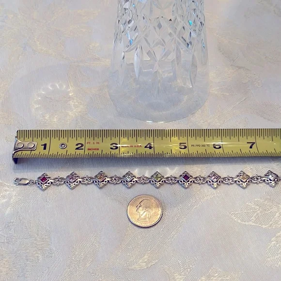 Sterling silver bracelet w/ semi precious gemstones.  7.5” with lobster clasp. - Picture 2 of 6